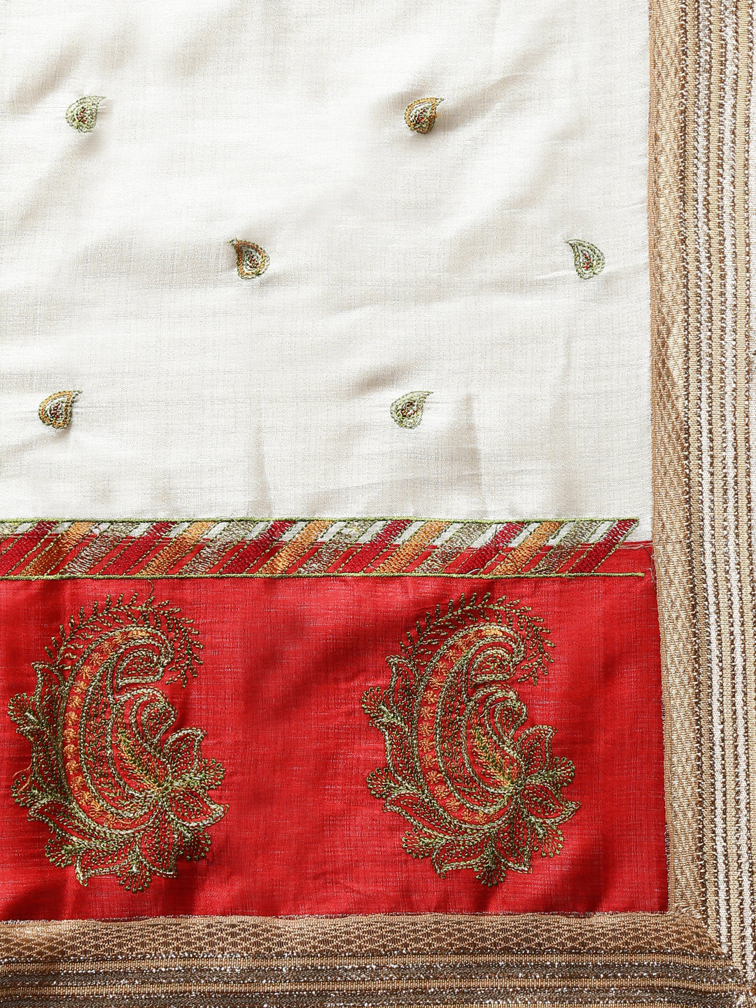 Chanderi Silk Panelled Saree with Embroidered Paisleys