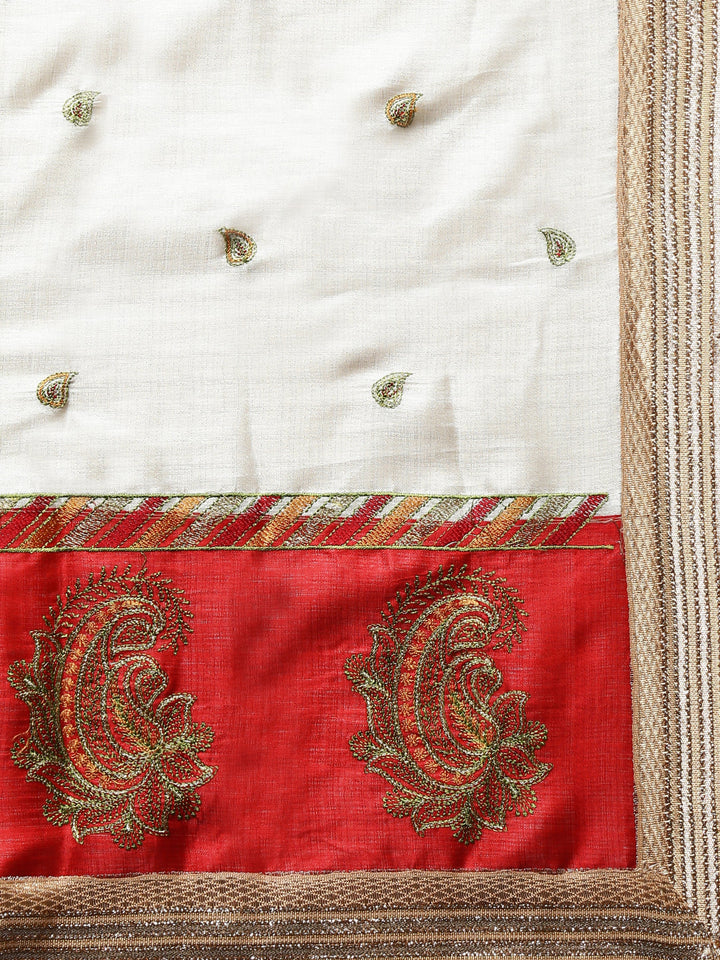 Chanderi Silk Panelled Saree with Embroidered Paisleys