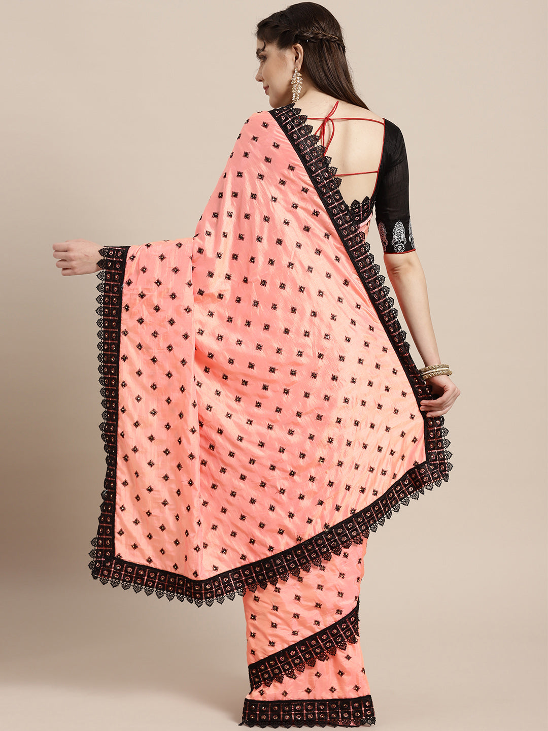 Textured Silk Saree with Resham Embroidery and Chantilly Lace Border