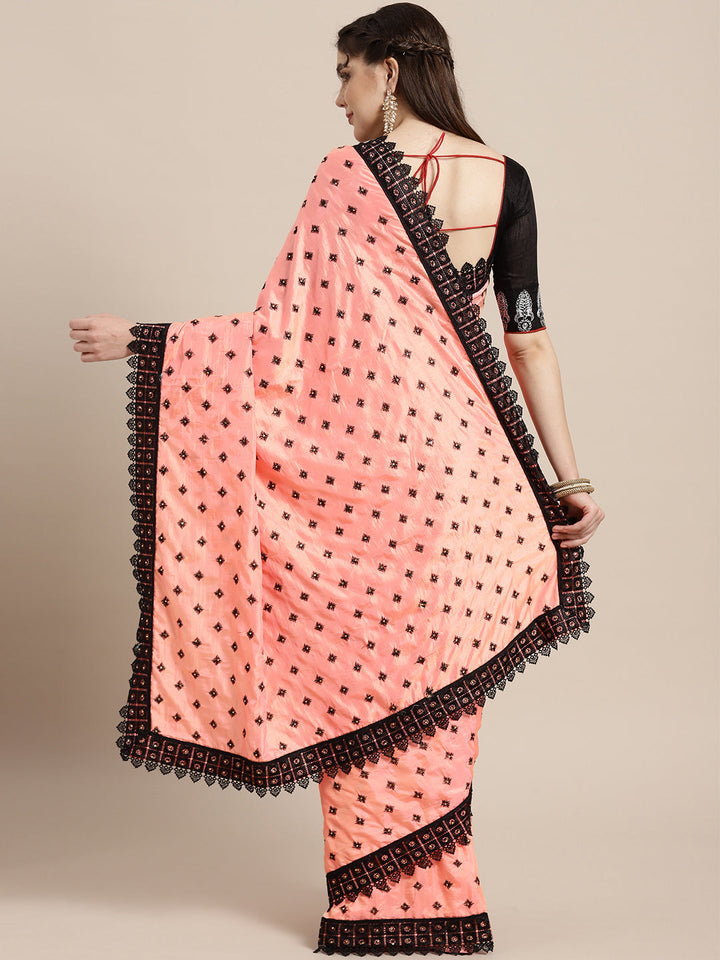 Textured Silk Saree with Resham Embroidery and Chantilly Lace Border