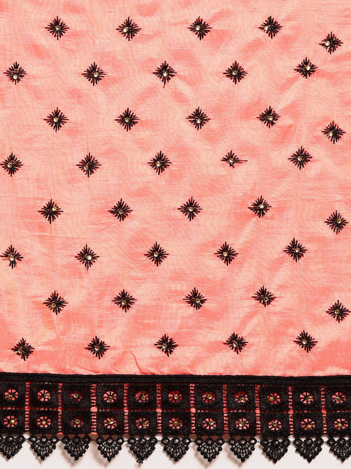 Textured Silk Saree with Resham Embroidery and Chantilly Lace Border