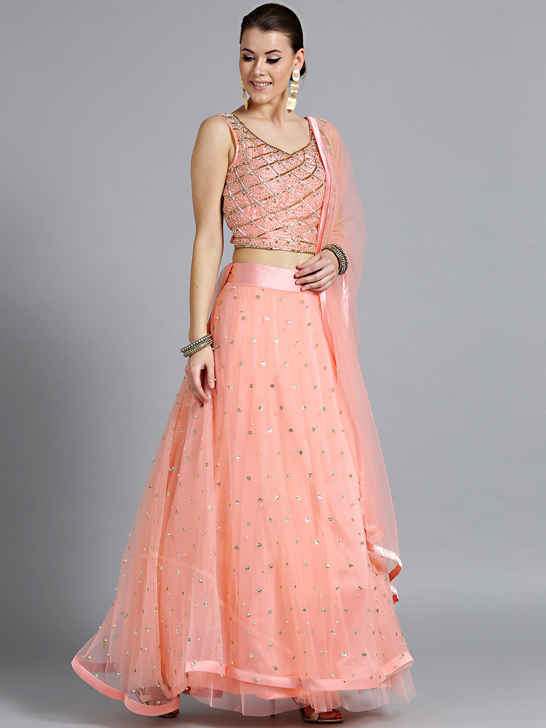 Pearl, Sequin Embellished Net Crop Top Lehenga Choli