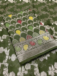Zari Meenakari Weaving Banarasi Silk Dress Material With Floral Pattern Jhalar Dupatta