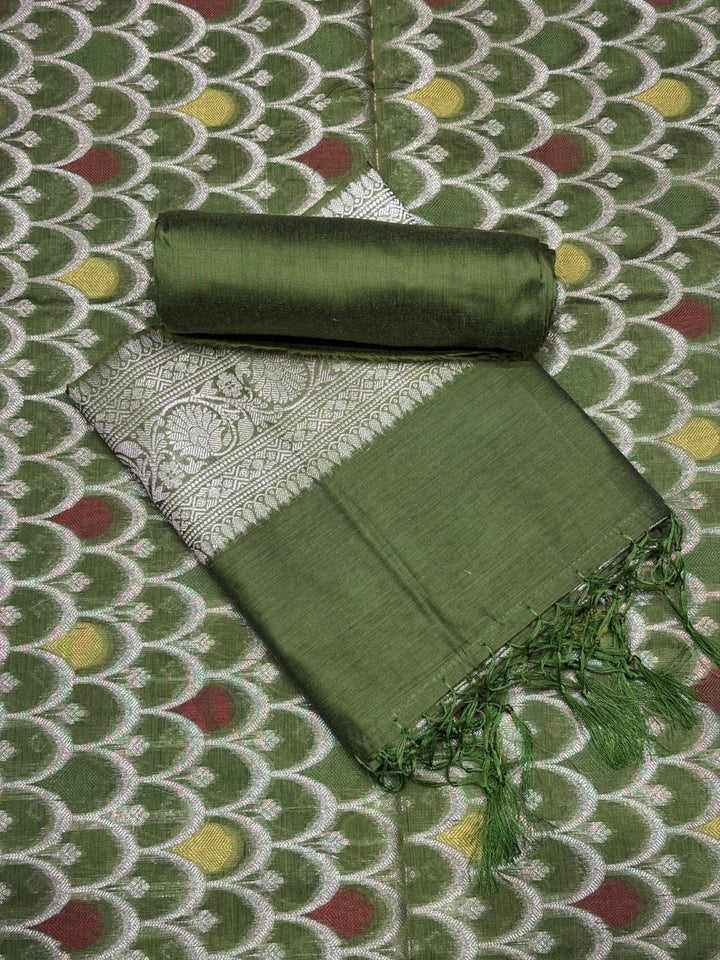 Zari Meenakari Weaving Banarasi Silk Dress Material With Floral Pattern Jhalar Dupatta
