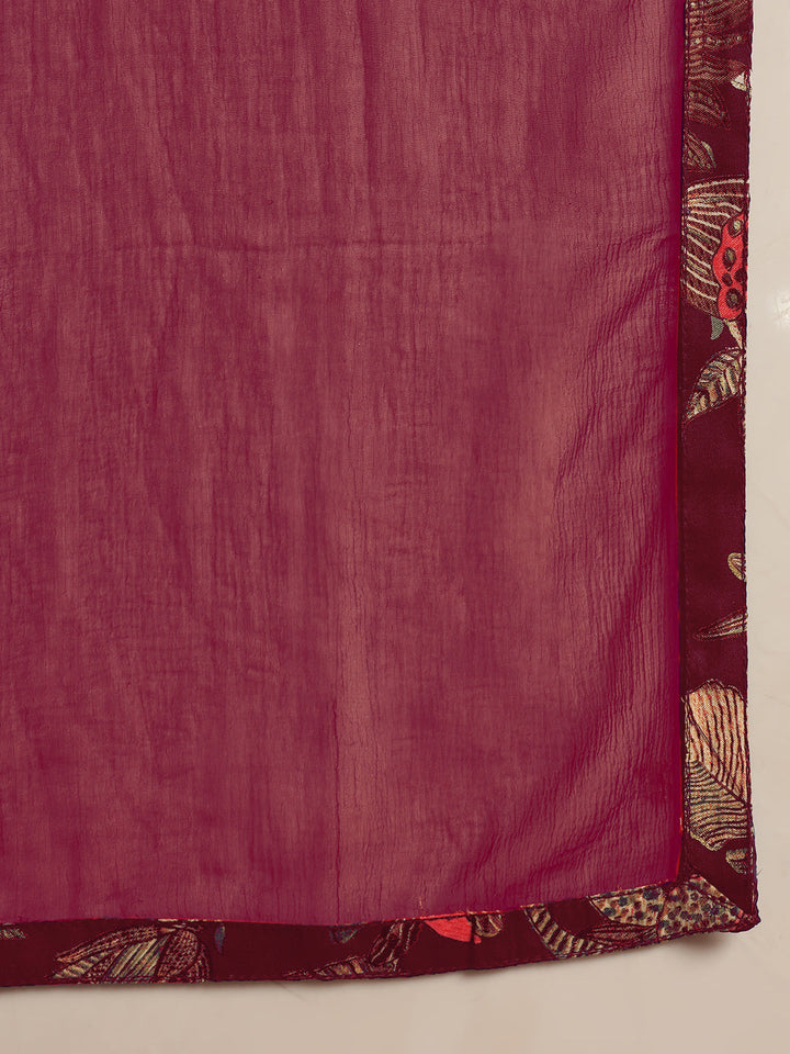 Floral Print Gota Patti Embellished Angrakha Flared Suit with Schiffli Embroidered Laces