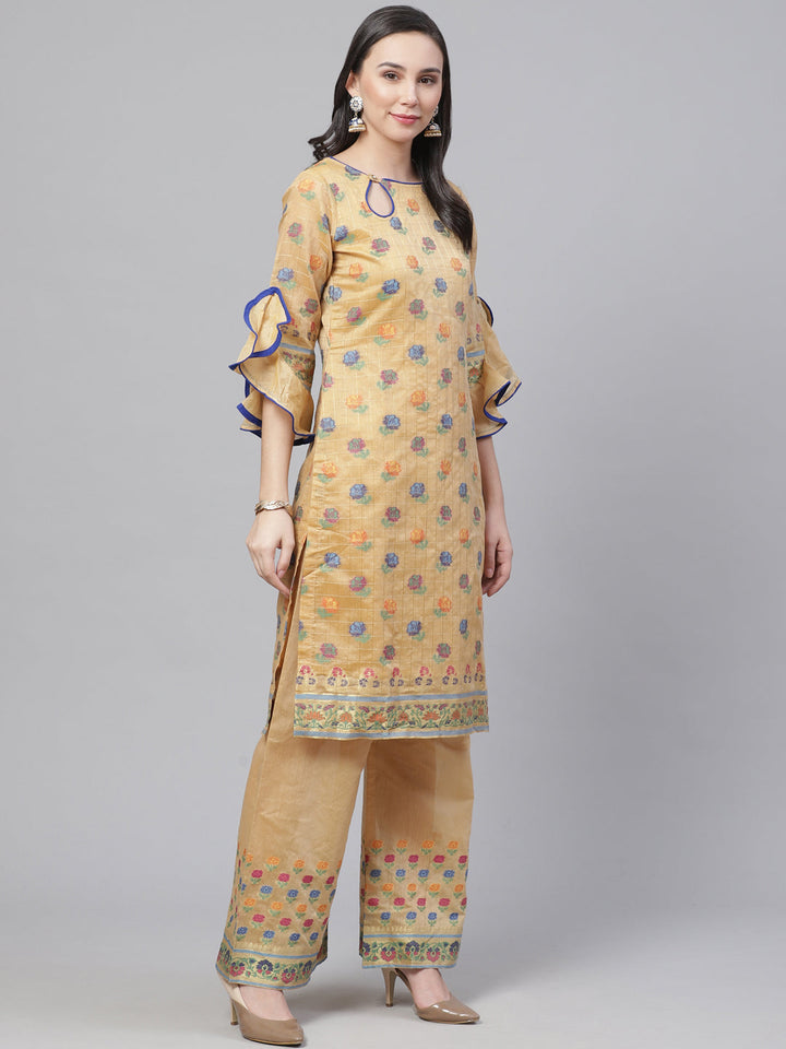 Chanderi Stitched Suit with  Resham Embroidery & Woven Banarasi Dupatta