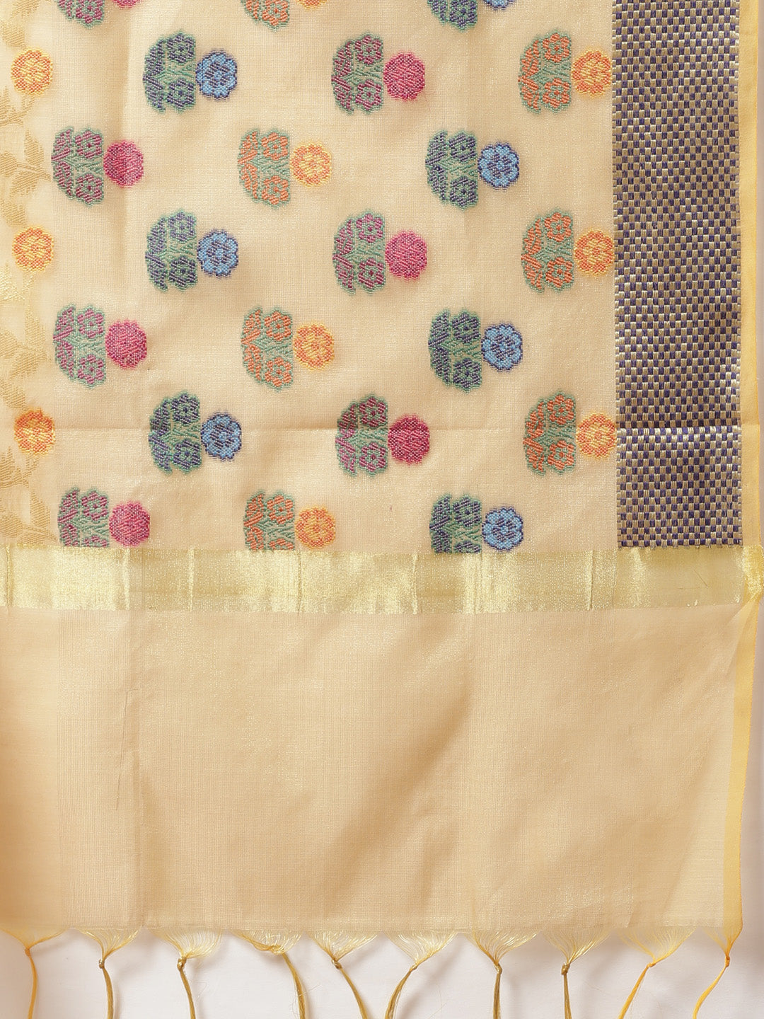 Chanderi Stitched Suit with  Resham Embroidery & Woven Banarasi Dupatta