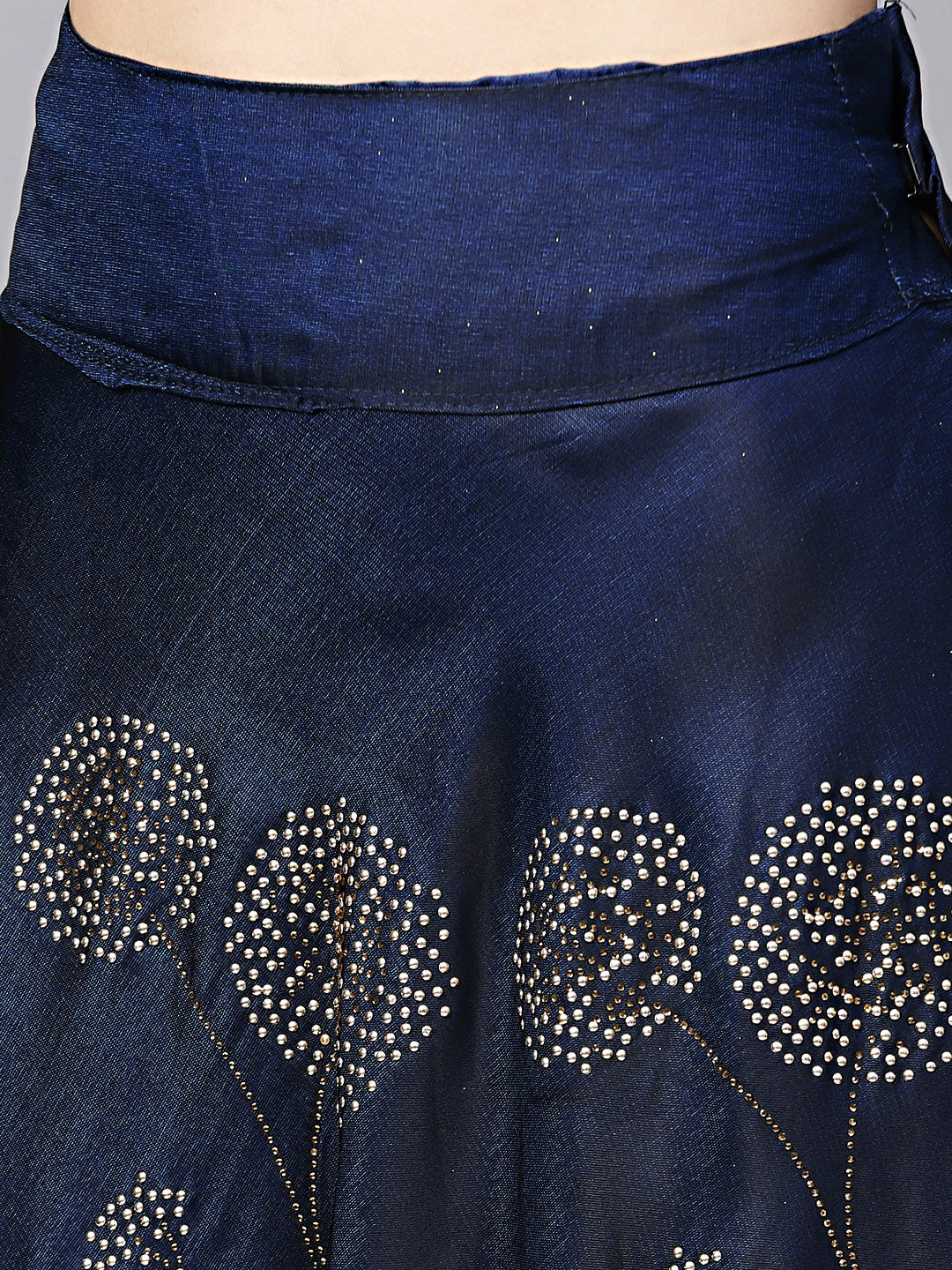 Made to Measure Blue Silk Croptop Lehenga with Floral Foil Print and Embllishments