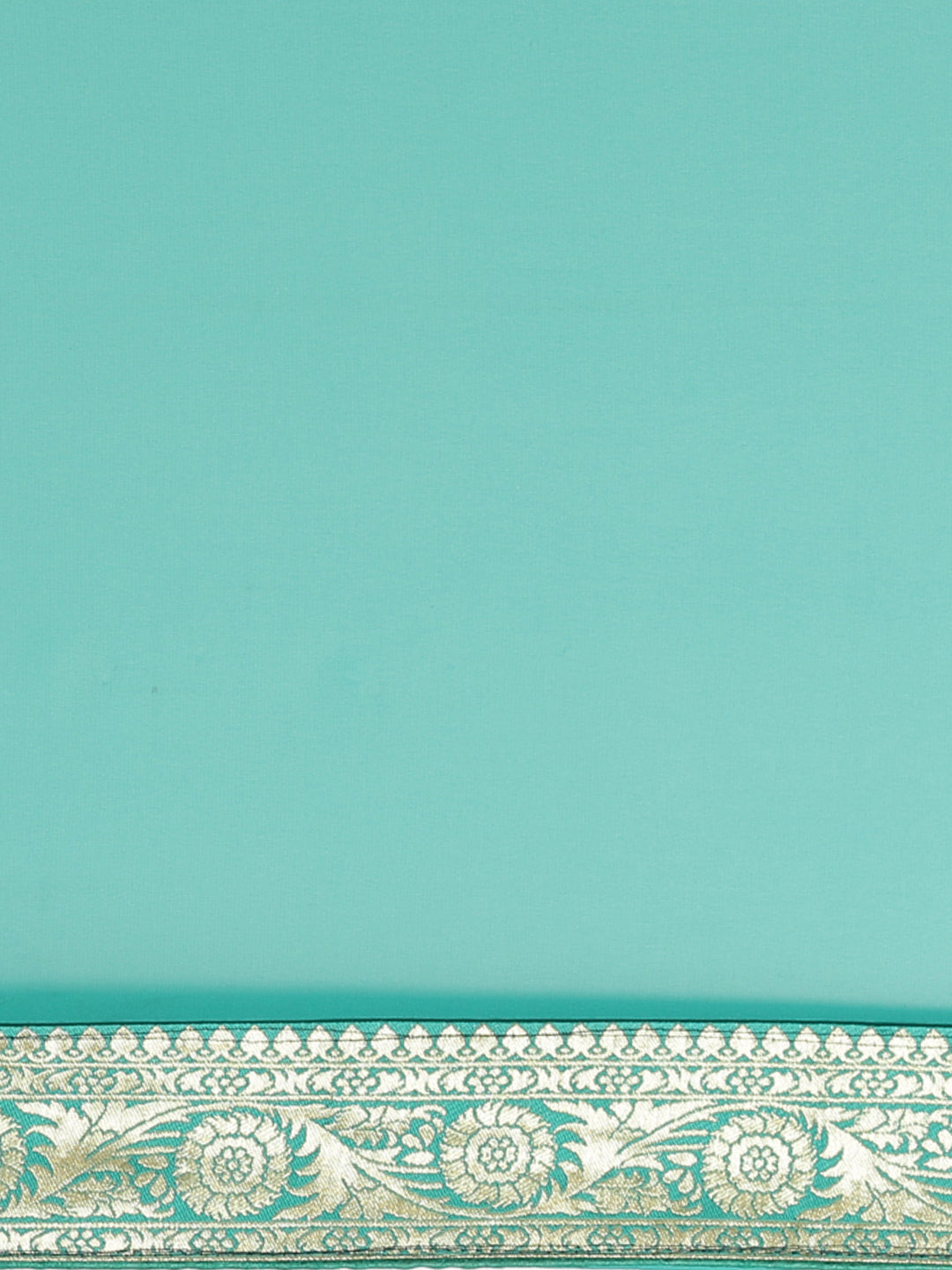 Bright Teal Embellished Georgette Saree with Banarasi Brocade Woven Border