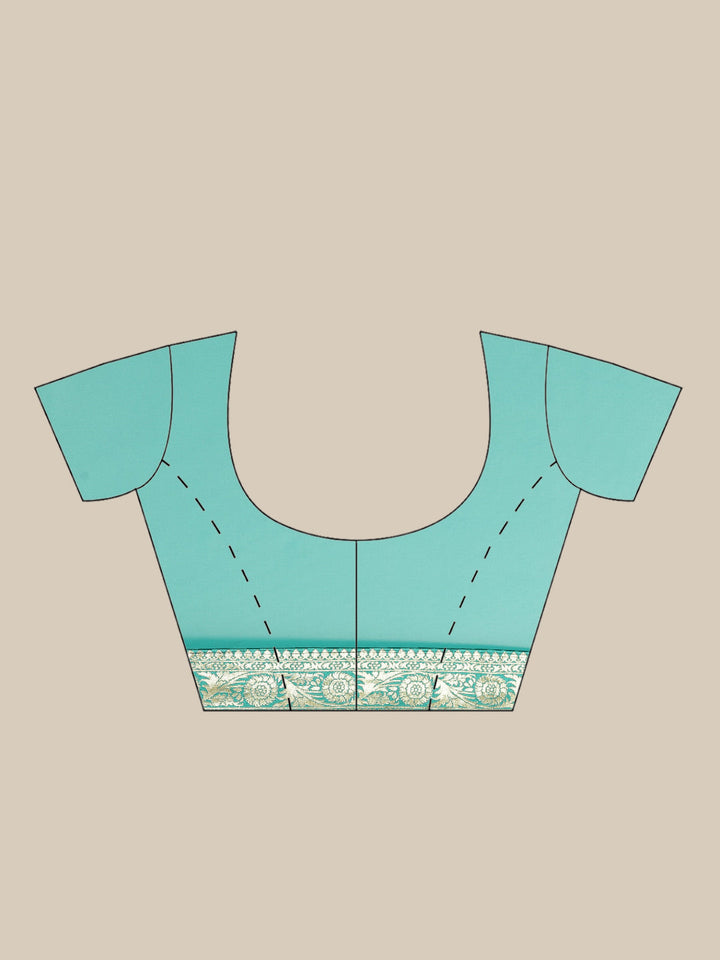 Bright Teal Embellished Georgette Saree with Banarasi Brocade Woven Border