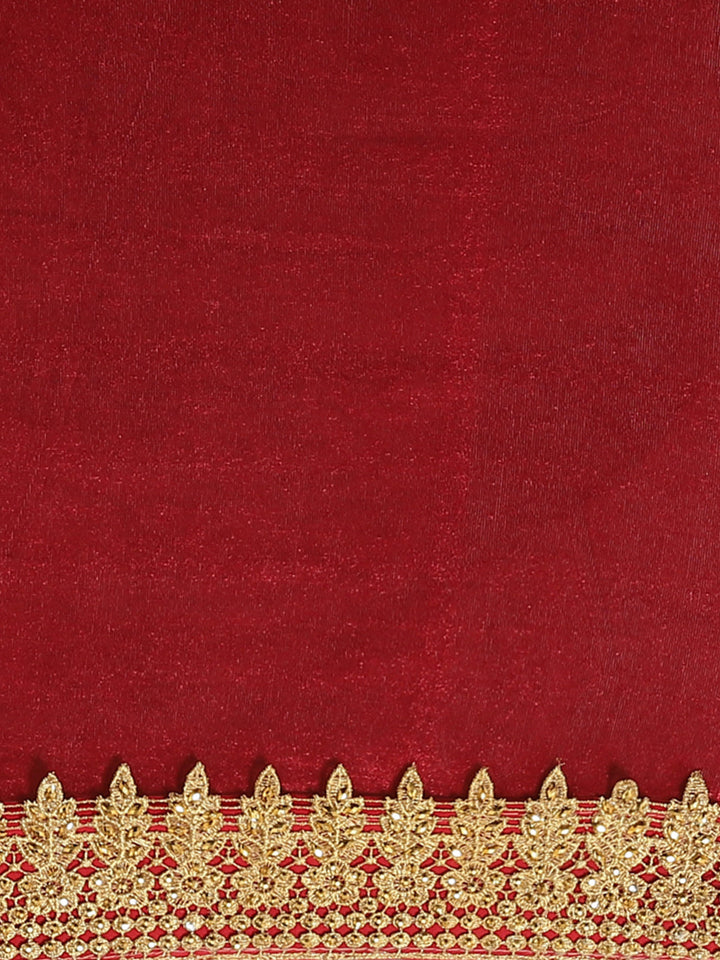 Bling Gold Shimmer Georgette Saree with Contrast Red Embroidered Cut work Border