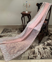 Blush Pink Organza Saree with Delicate Floral Embroidery