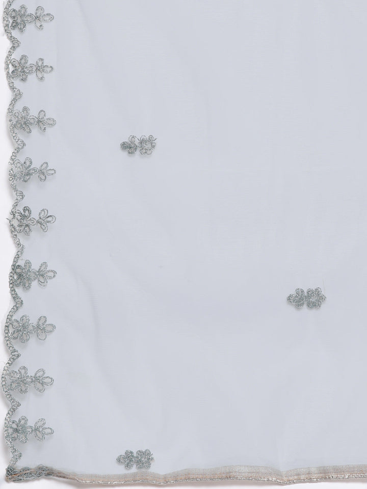 Silver Zari Embellished Floor Length Pleated Net Gown
