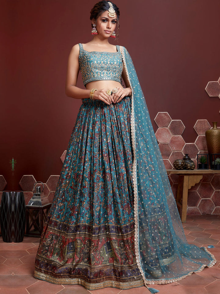 Digital Floral Print Lehenga with Zardozi Embroidered Blouse & Dupatta