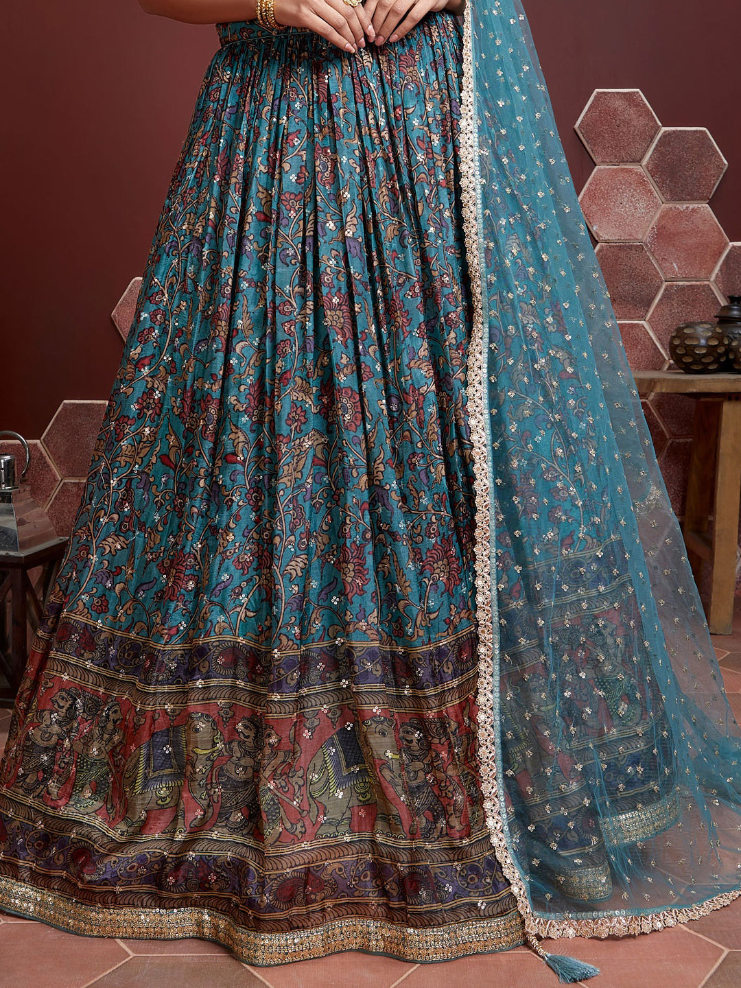 Digital Floral Print Lehenga with Zardozi Embroidered Blouse & Dupatta