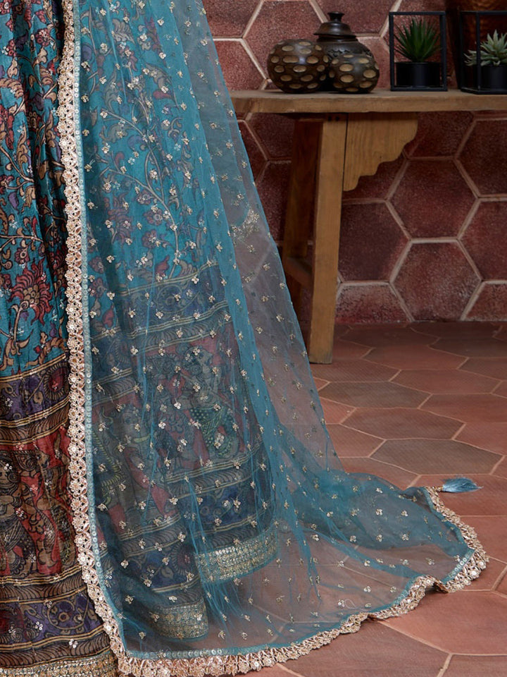 Digital Floral Print Lehenga with Zardozi Embroidered Blouse & Dupatta