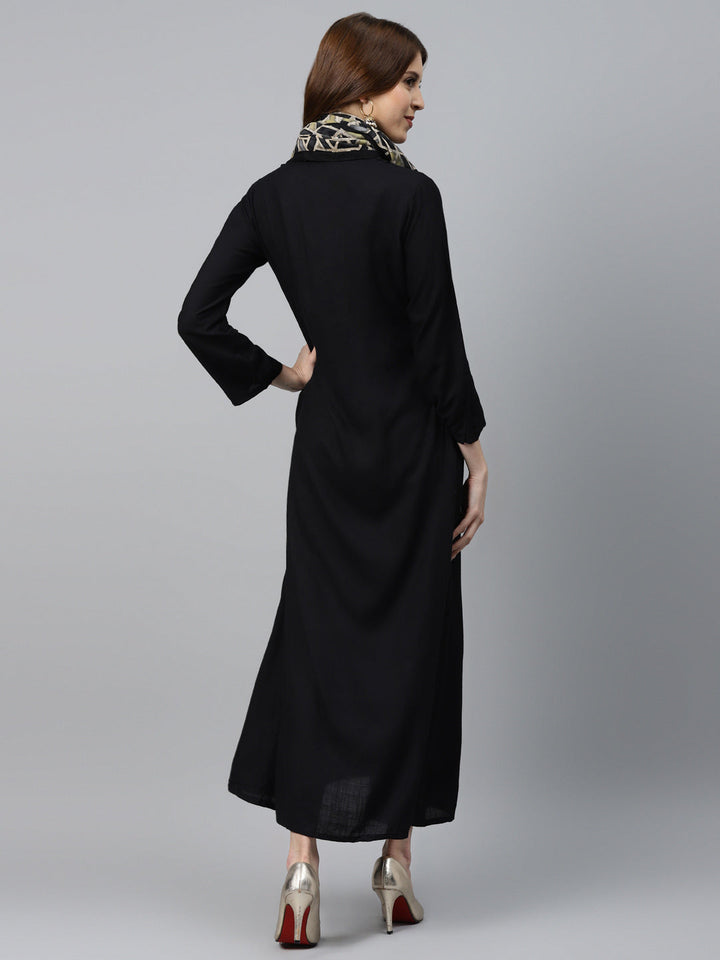 Made to Measure Pintucked Long Dress with Wooden Tassels Buttons & Kalamkari Print Scarf