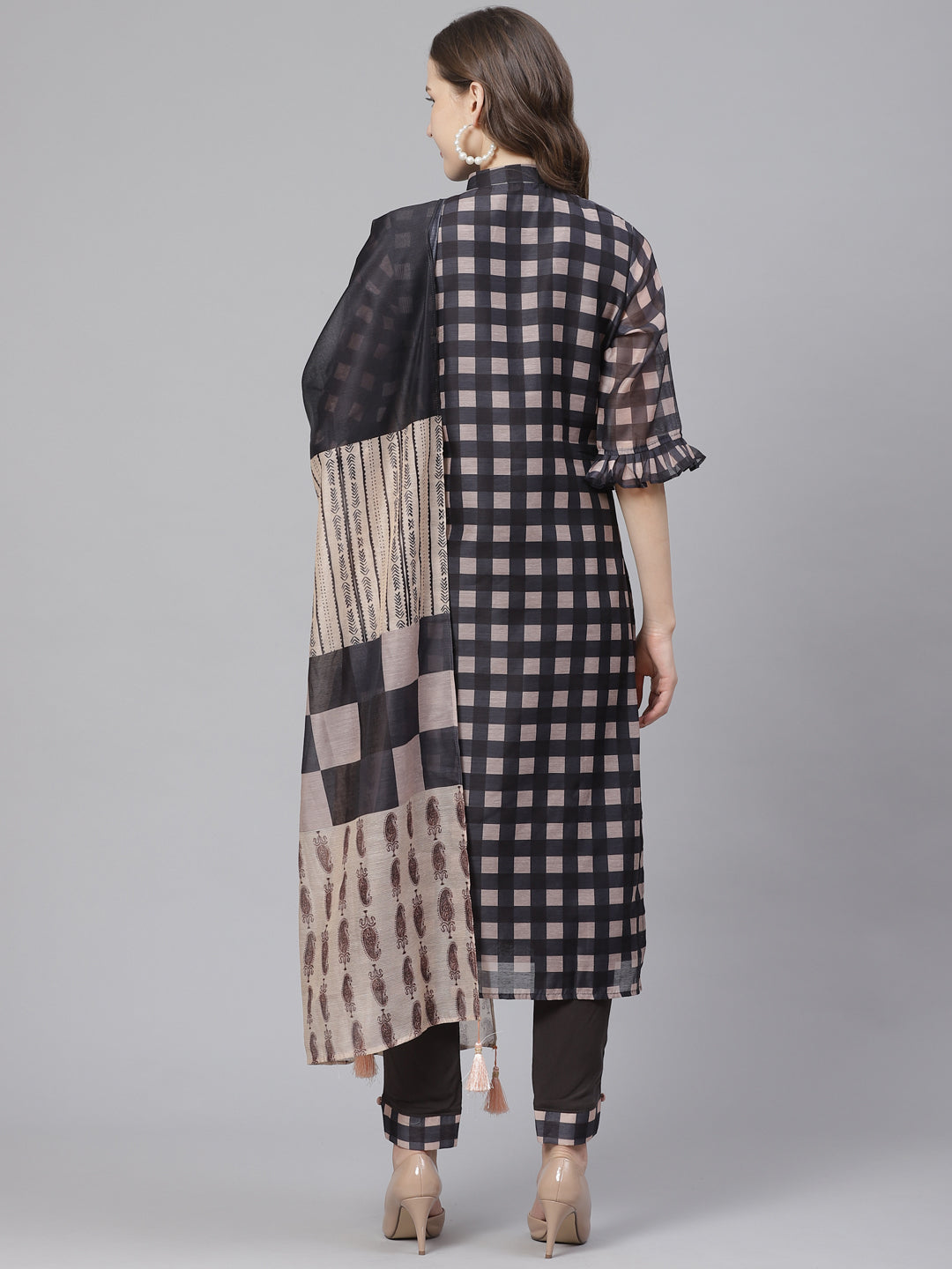 Chanderi Silk Stitched Suit with Digital Handloom & Indie Print with Maheshwari Dupatta