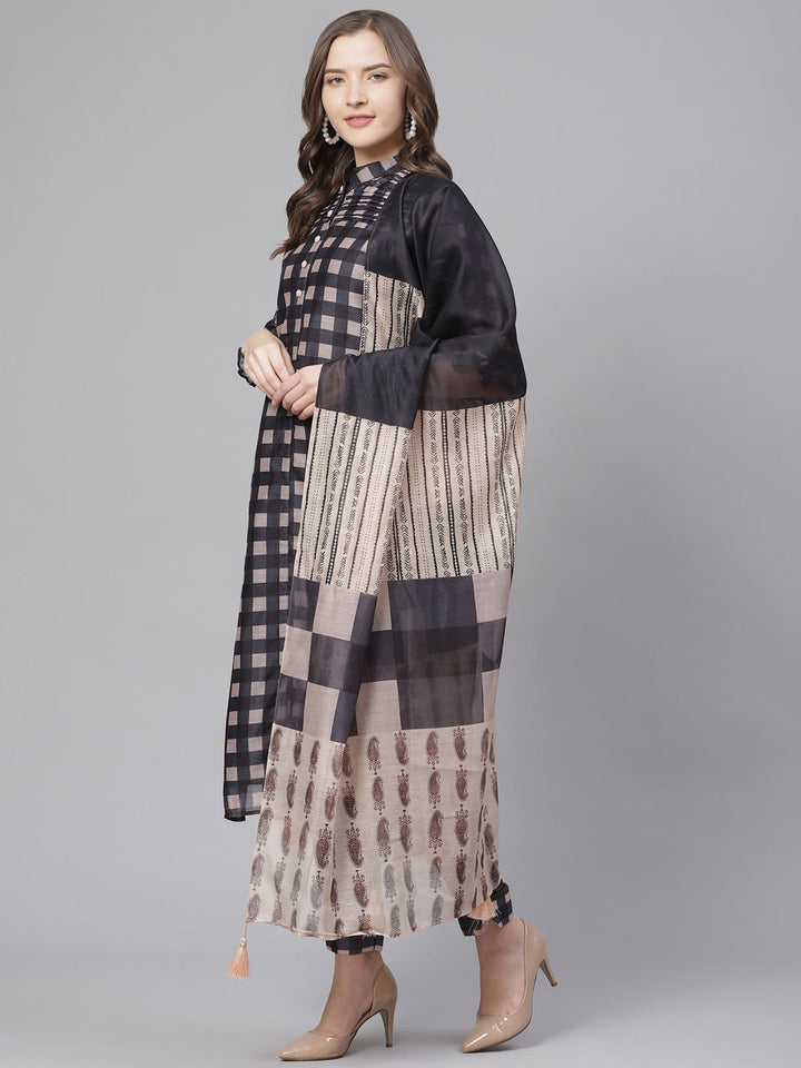 Chanderi Silk Dress Material with Digital Handloom & Indie Print with Maheshwari Dupatta
