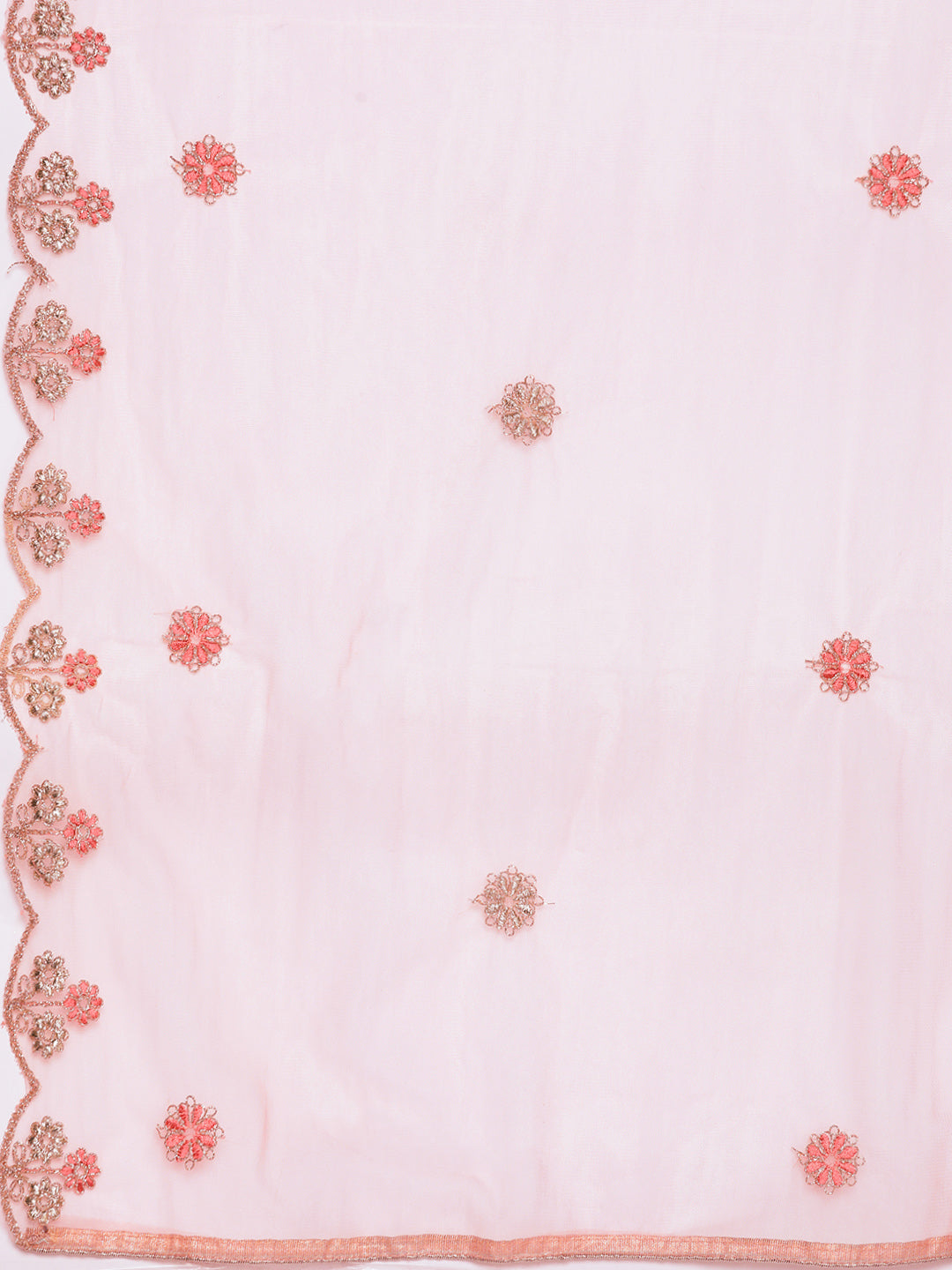 Pink Zari Embroidery Floor Length Net Gown Dupatta & Bell sleeves