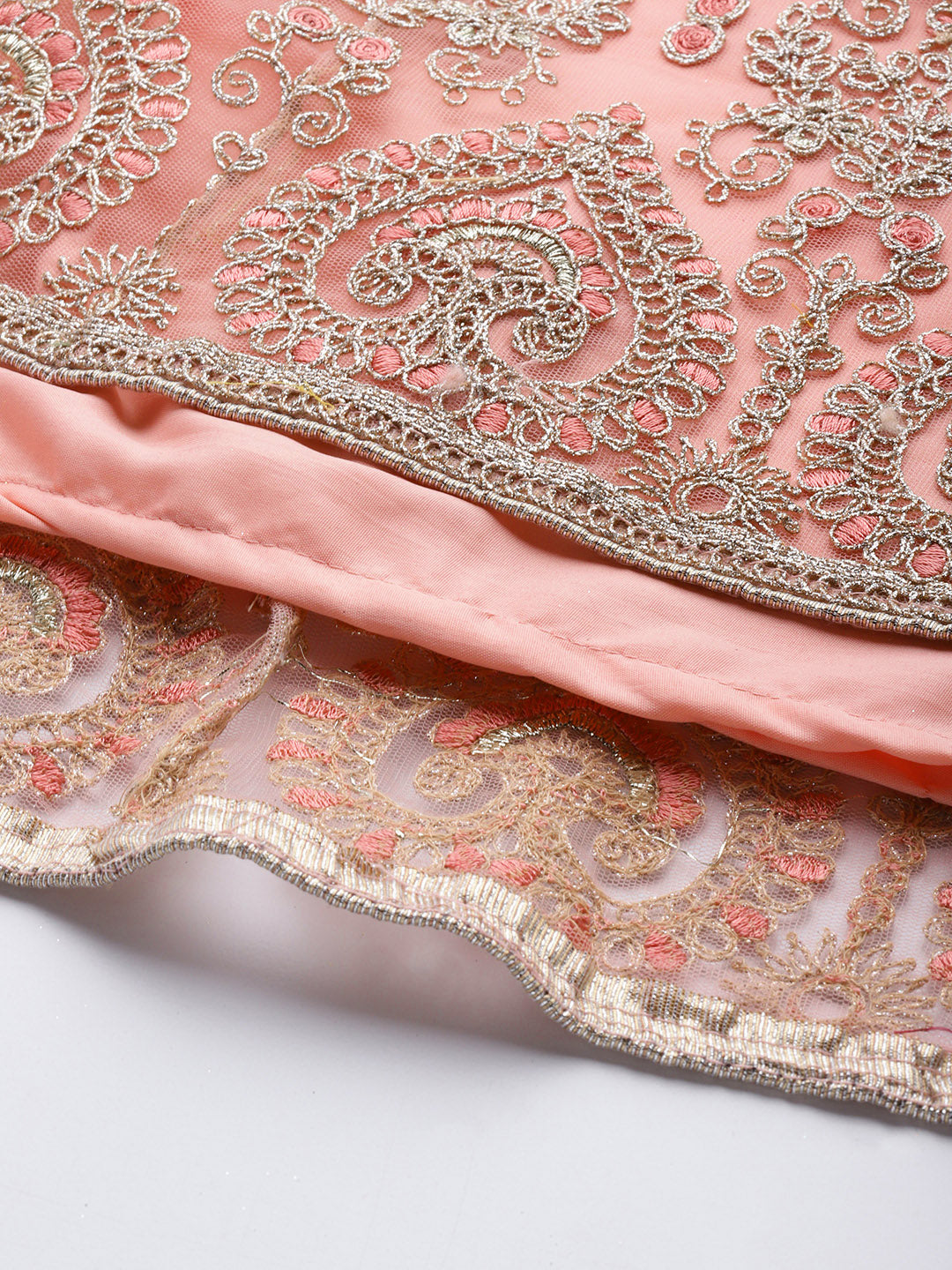 Pink Zari Embroidery Floor Length Net Gown Dupatta & Bell sleeves