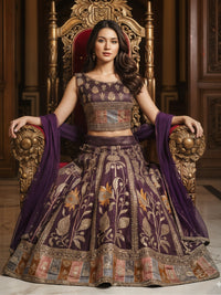 Chhabra 555 Zari Resham Floral Embroidered Lehenga Set on Tissue SIlk with Net Dupatta