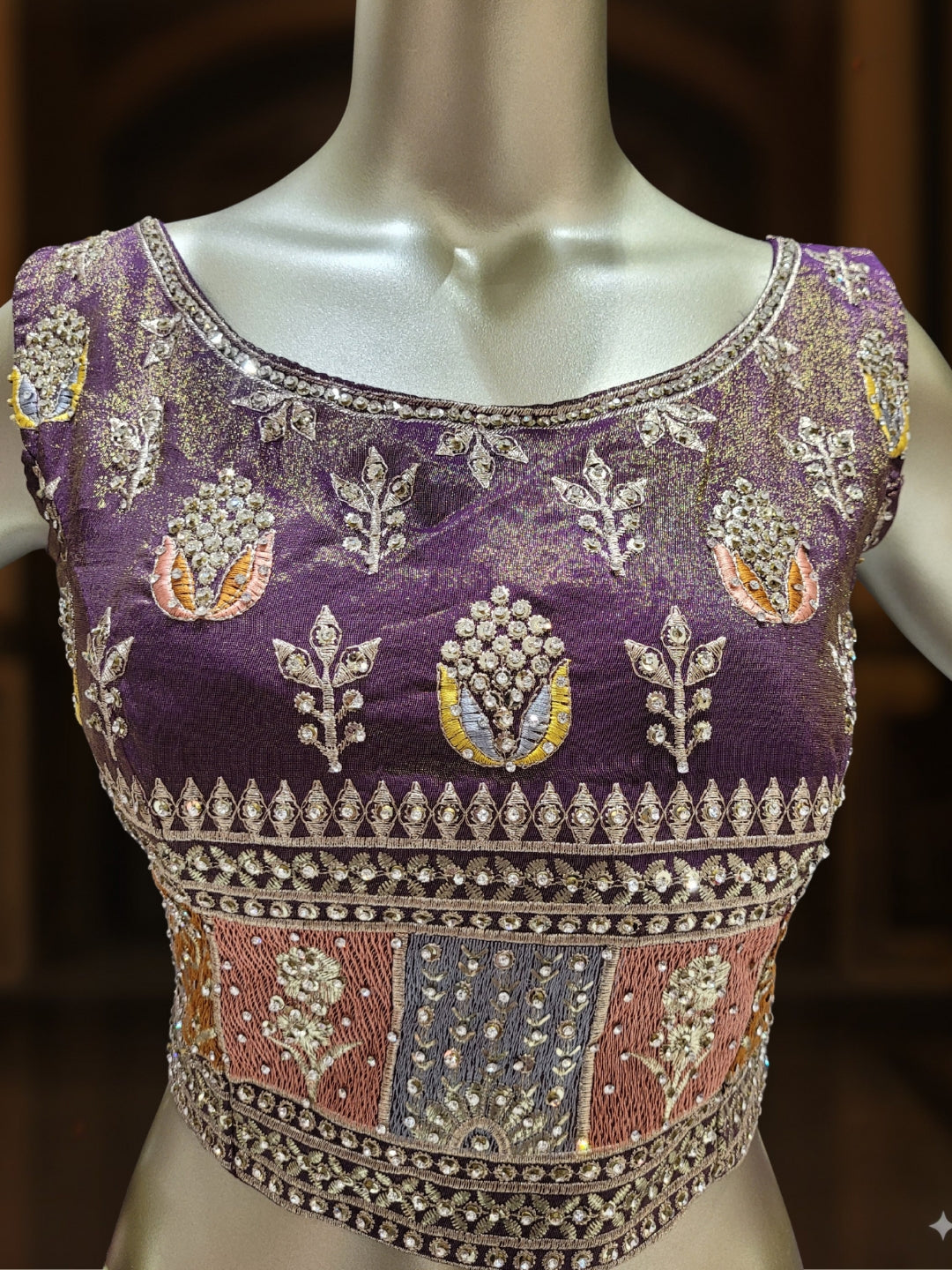 Zari Resham Floral Embroidered Lehenga Set on Tissue SIlk with Net Dupatta