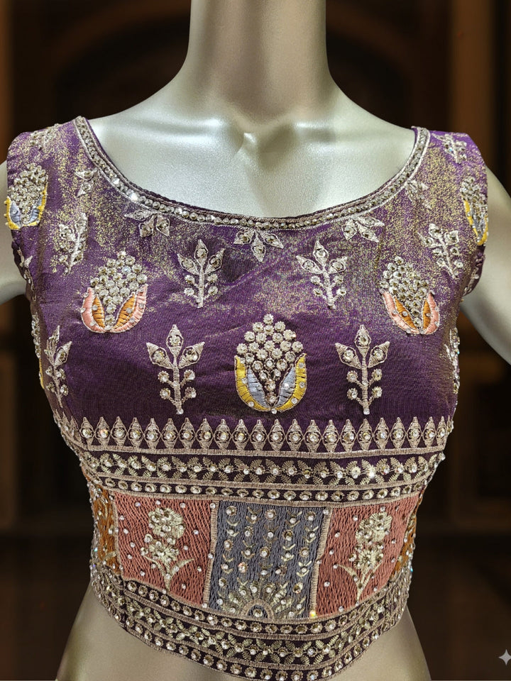 Zari Resham Floral Embroidered Lehenga Set on Tissue SIlk with Net Dupatta