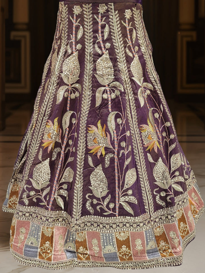 Zari Resham Floral Embroidered Lehenga Set on Tissue SIlk with Net Dupatta