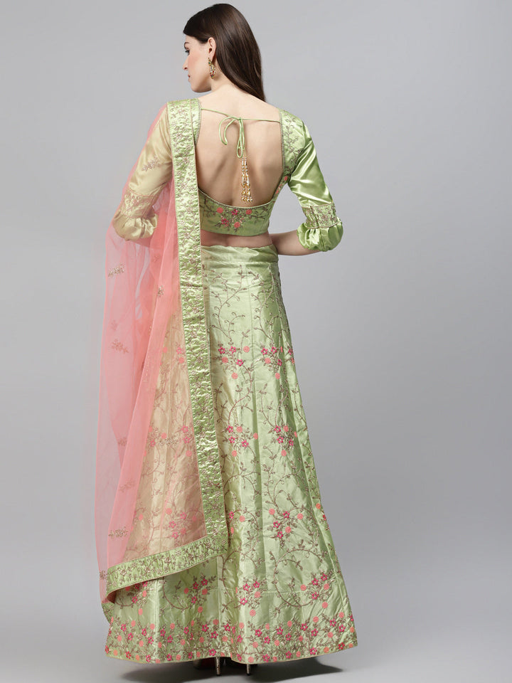 Pastel Semi-Stitched Lehenga Set with Zari & Resham Meenakari Floral Embroidery