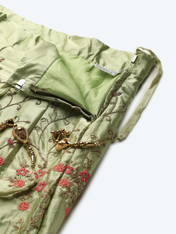 Pastel Semi-Stitched Lehenga Set with Zari & Resham Meenakari Floral Embroidery