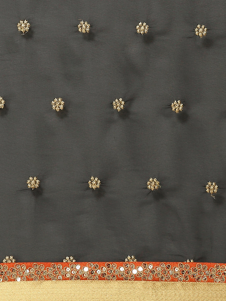 Black Georgette Embellished Saree With Sequence Border & Heavy Aari Embroidery Blouse