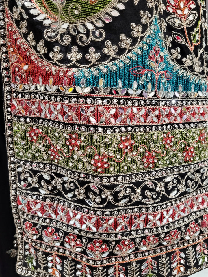 Dori Embroidered Kurta Palazzo Set with Multicolor Resham & Mirror Work & Jaal Dupatta