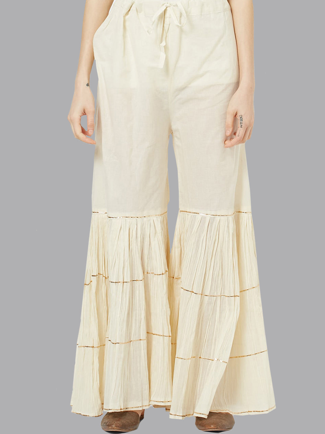 Semi-stitched Suit with Gota Patti Embroidered Sharara & Dupatta