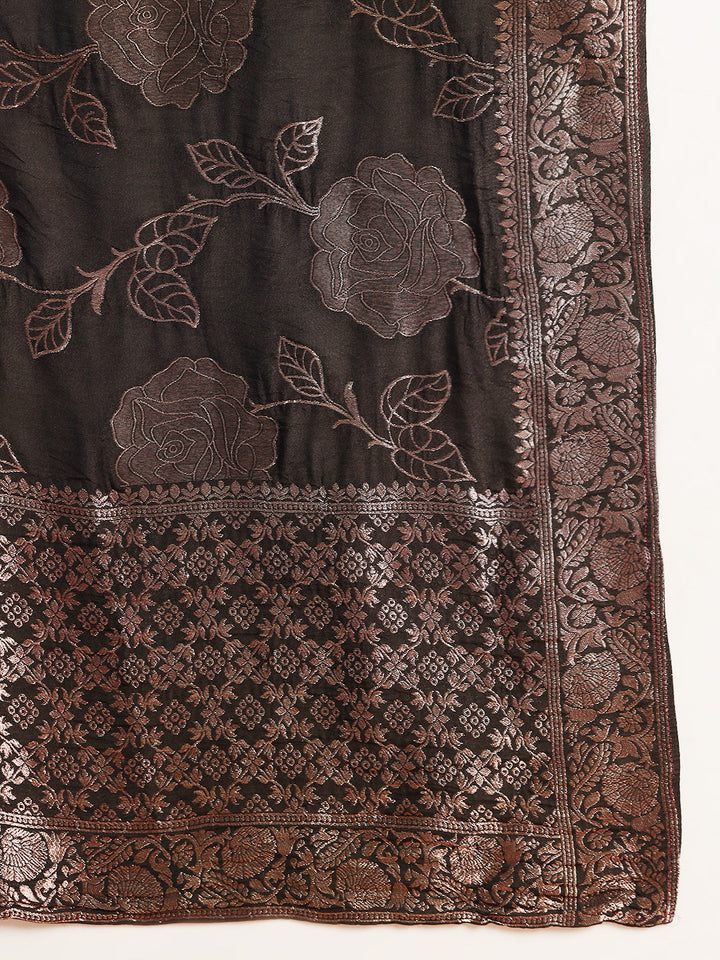 Zardozi Cut-dana Embroidered Kurta Set with Stylized Sleeves & Banarasi Handloom Dupatta