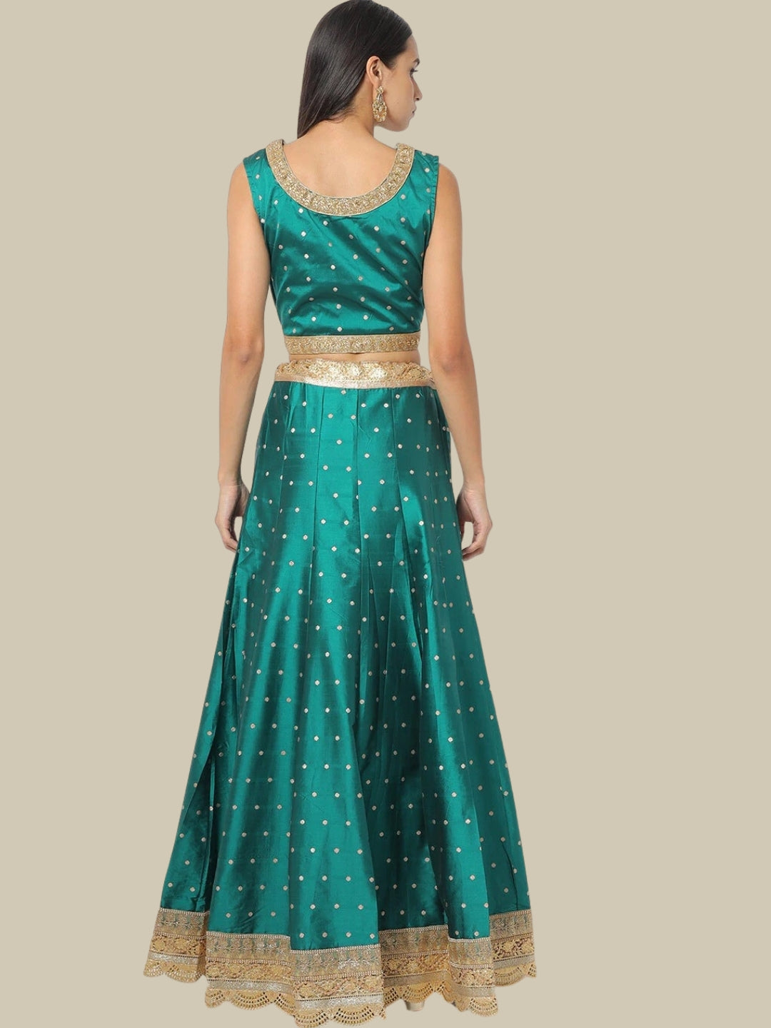 Festive Lehenga Set with Gold Zari Weaving, Ari Kundan Embroidery