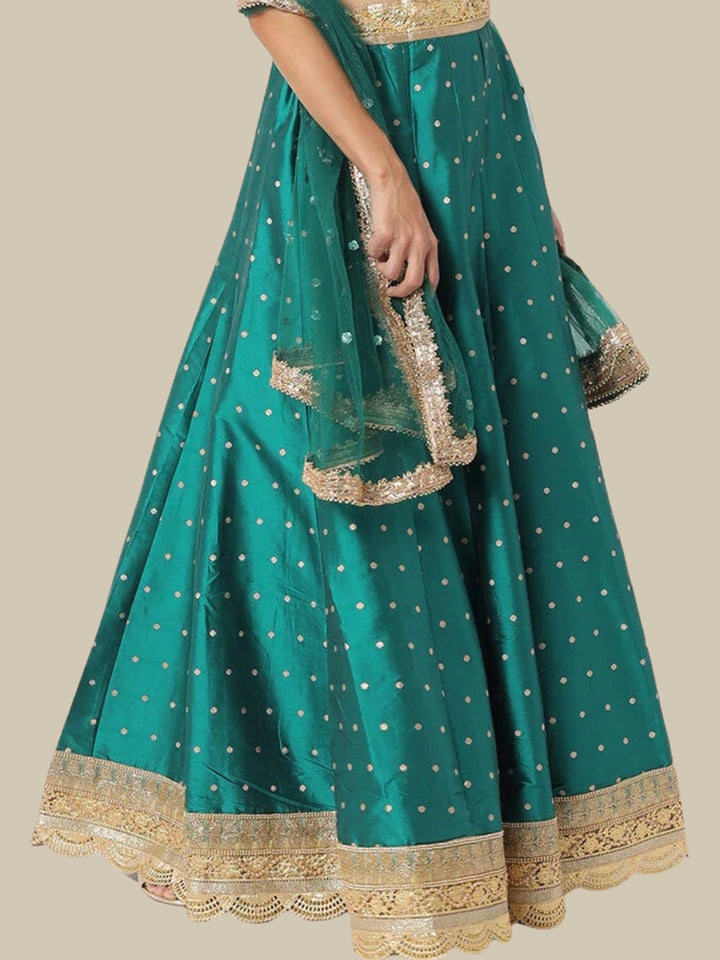 Festive Lehenga Set with Gold Zari Weaving, Ari Kundan Embroidery