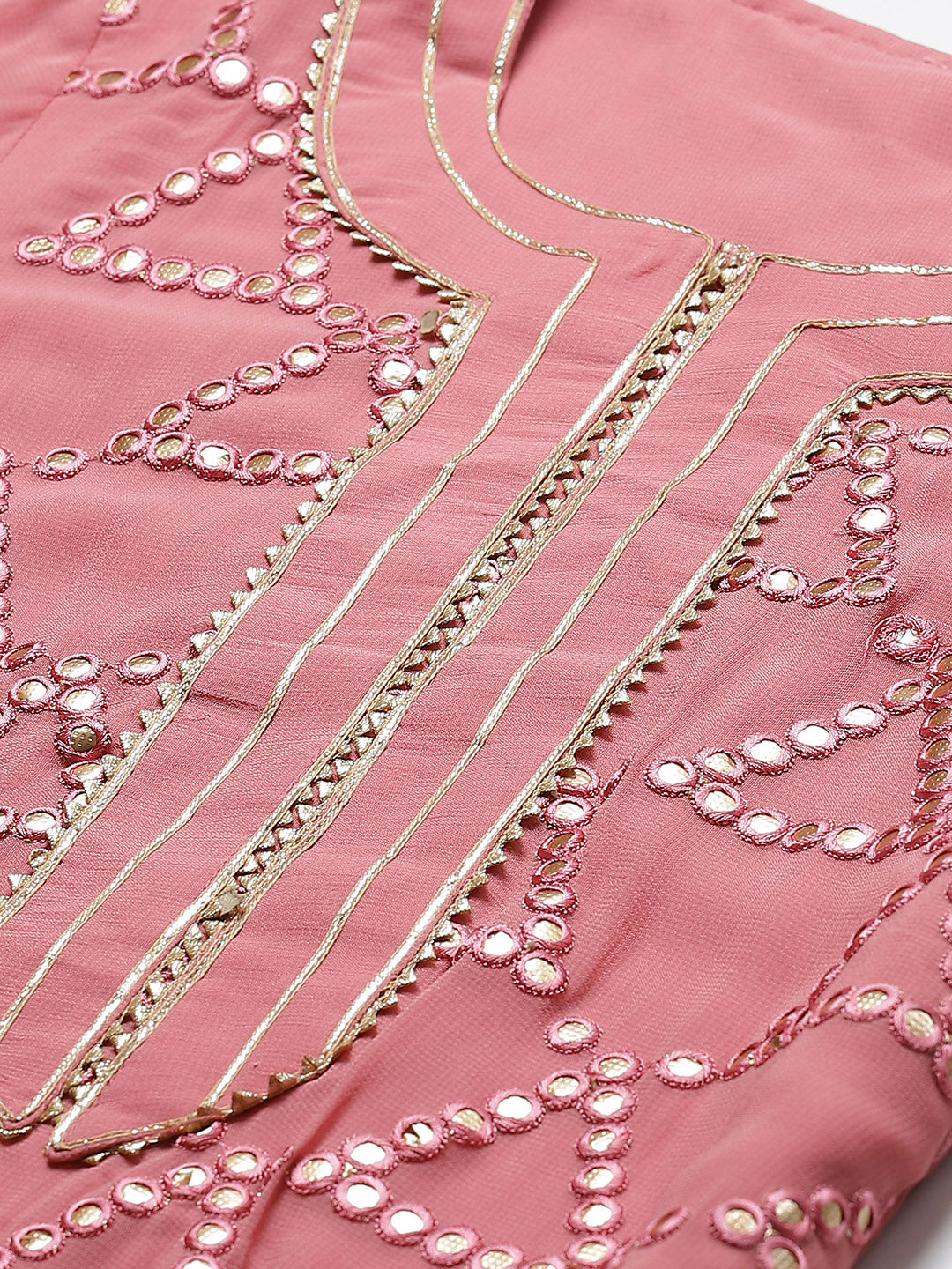 Made to Measure Baby Pink Gota-Patti & Resham Embroidery Kurta, Unstitched Sharara Set with Chiffon Dupatta