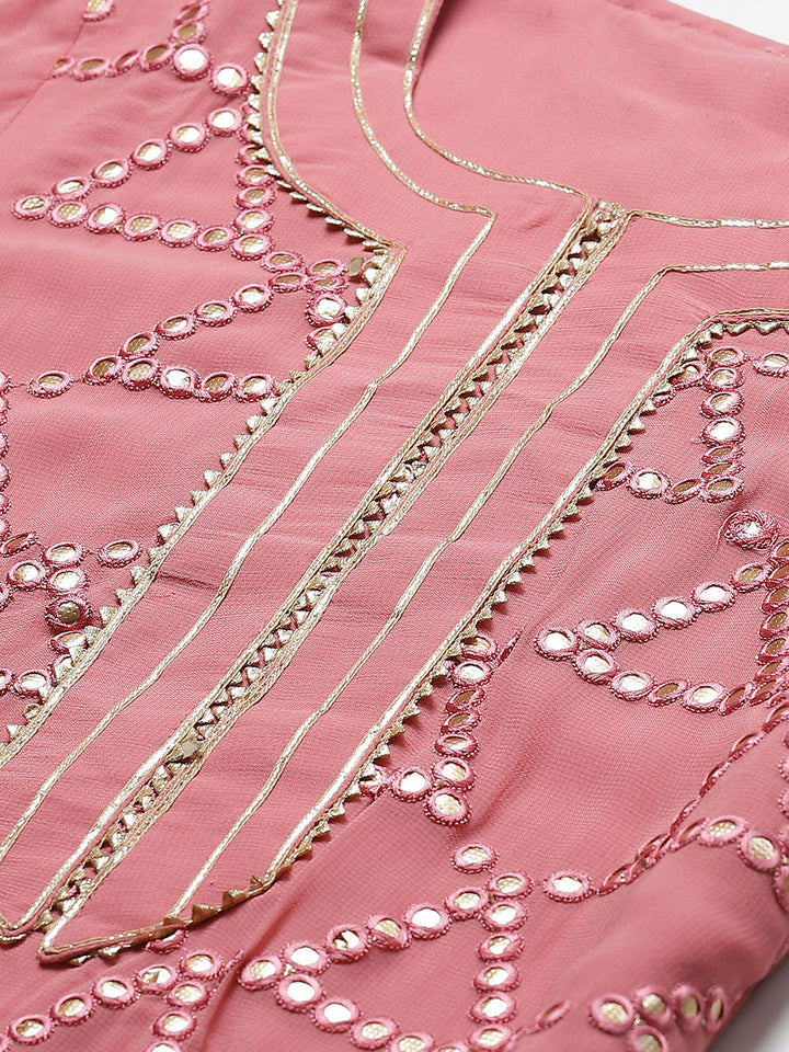 Made to Measure Baby Pink Gota-Patti & Resham Embroidery Kurta, Unstitched Sharara Set with Chiffon Dupatta