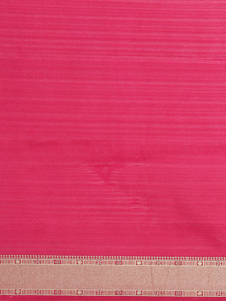Navy Blue Kanjeeveram Silk Saree with Gold Oxidised Weaving and Contrast Pink Border