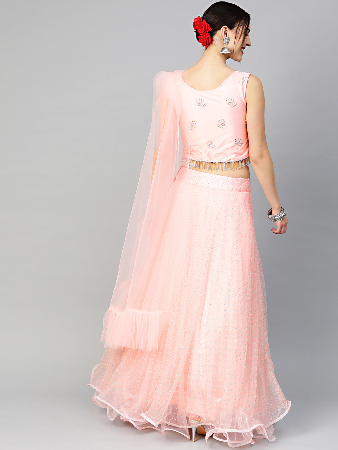 Chikankari Embroidery Lehenga Choli with Ruffled Dupatta