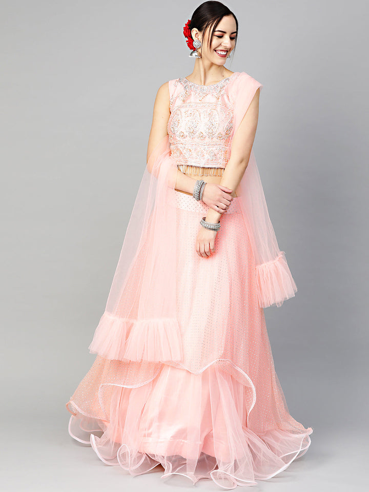 Chikankari Embroidery Lehenga Choli with Ruffled Dupatta
