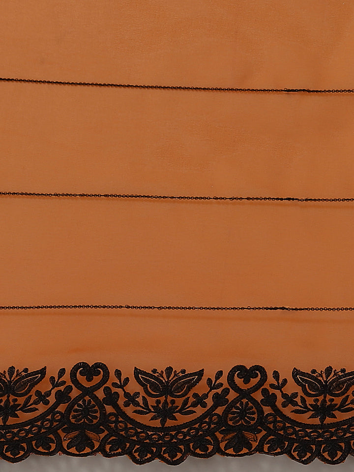 Mustard Georgette Saree With Black Resham Sequinned Embroidery