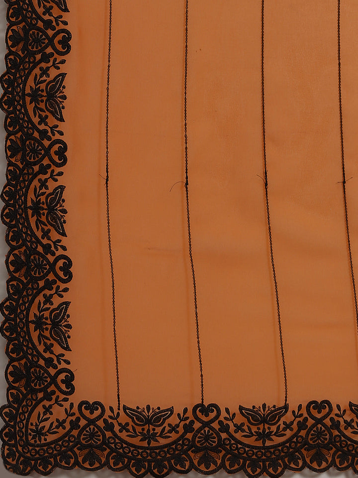 Mustard Georgette Saree With Black Resham Sequinned Embroidery