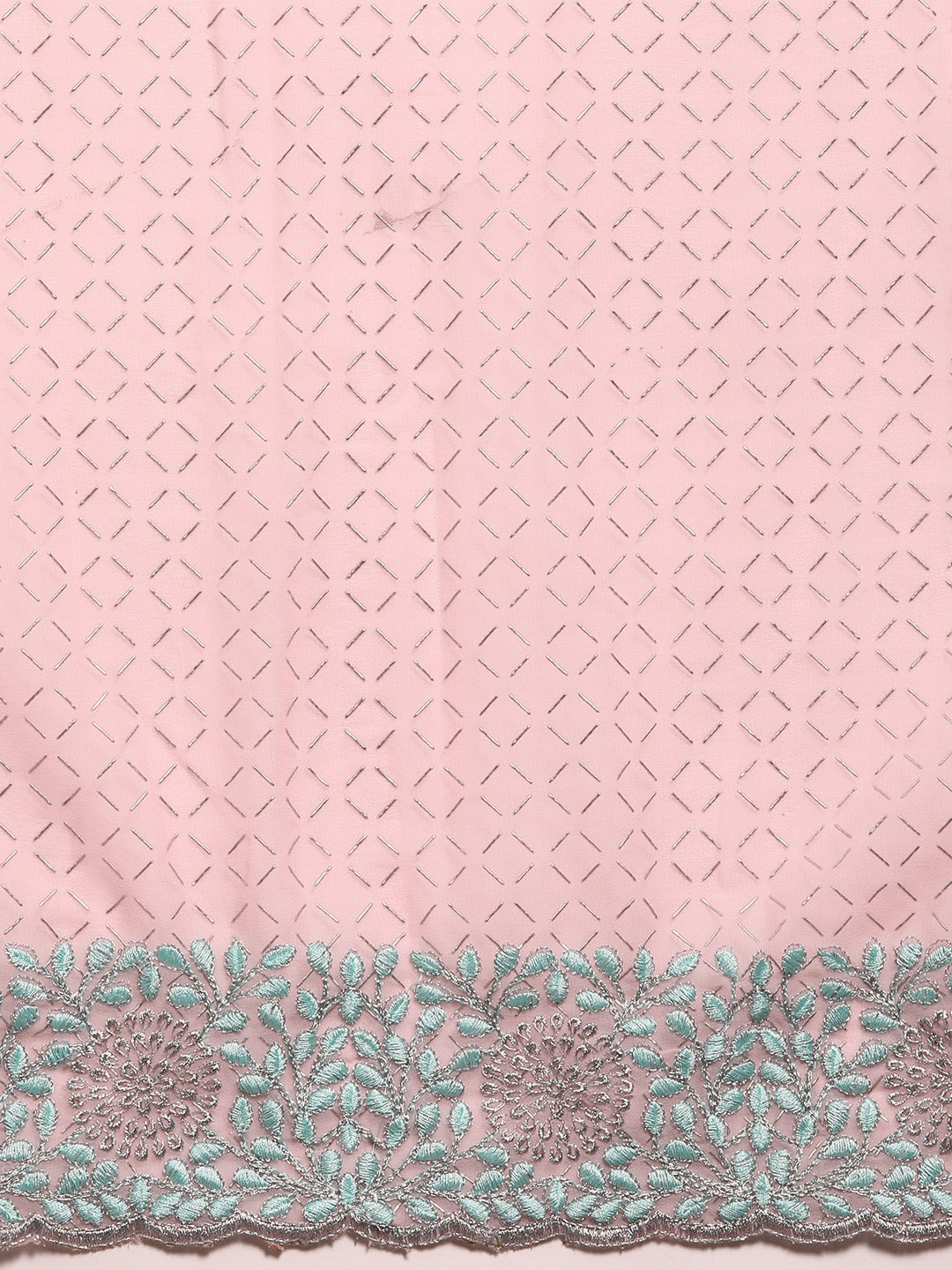 Pastel Pink Georgette Saree With Contrast Resham Embroidered Border