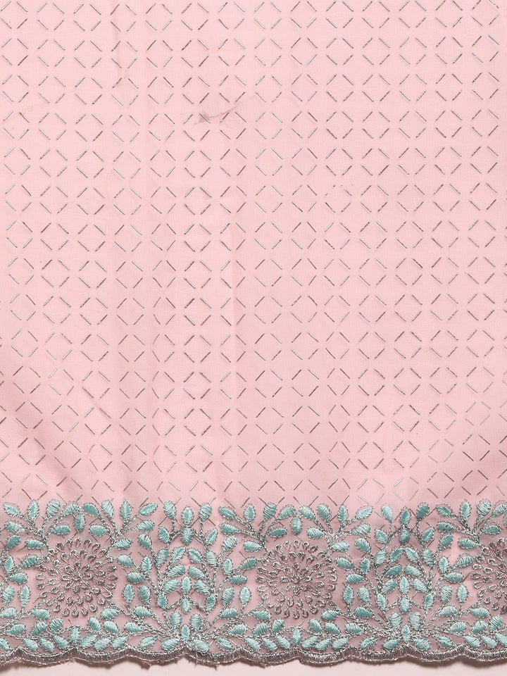 Pastel Pink Georgette Saree With Contrast Resham Embroidered Border