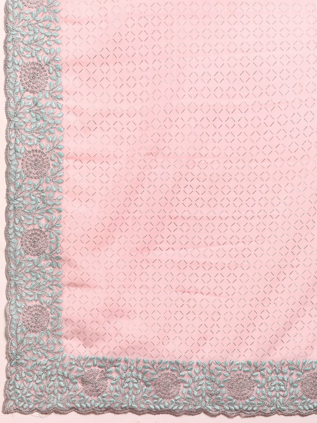 Pastel Pink Georgette Saree With Contrast Resham Embroidered Border
