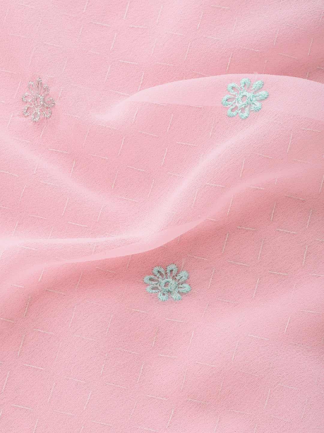 Pastel Pink Georgette Saree With Contrast Resham Embroidered Border