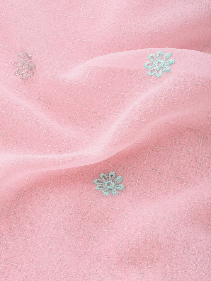 Pastel Pink Georgette Saree With Contrast Resham Embroidered Border