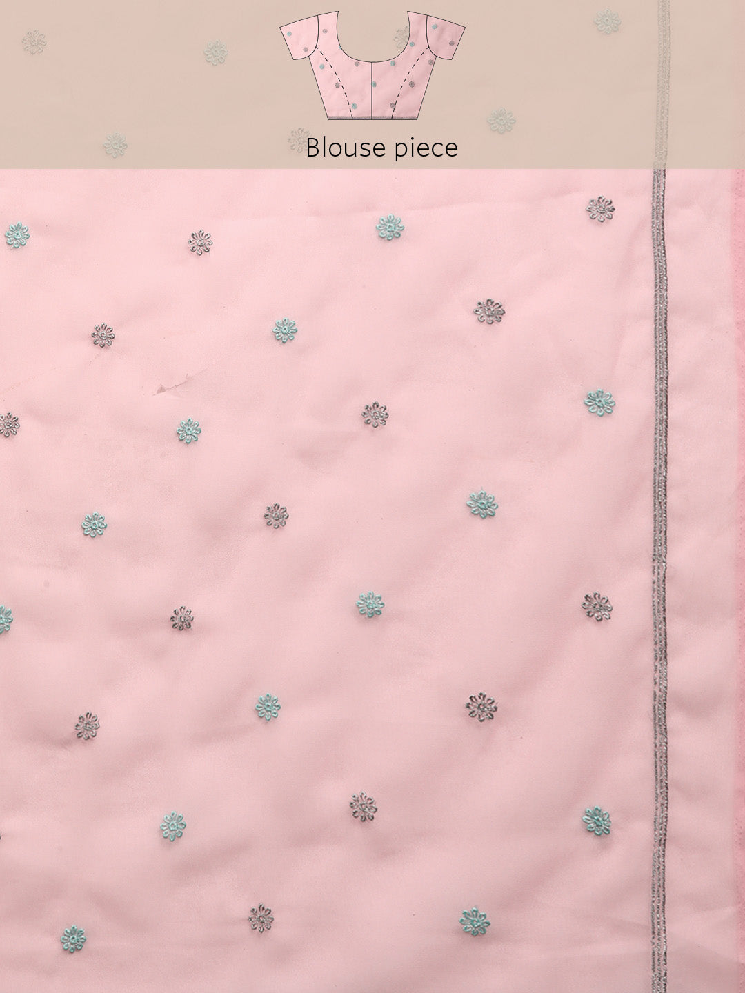 Pastel Pink Georgette Saree With Contrast Resham Embroidered Border